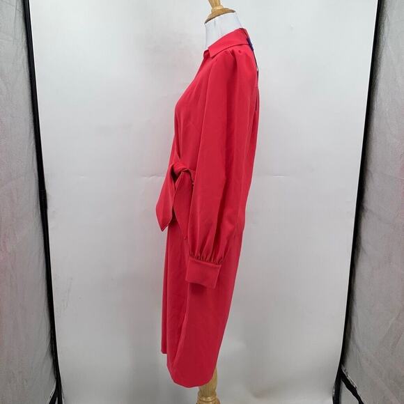 Elie Tahari Dress Womens 4 Strawberry Crepe Tie Waist Collared Side Zip Surplice - Picture 7 of 16
